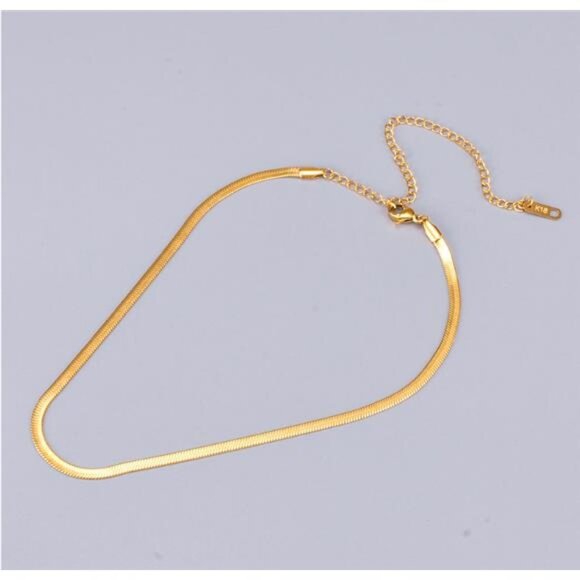 New18K Gold Herringbone Choker Necklace Snake Chain Necklace Herringbone Chain - Picture 3 of 3